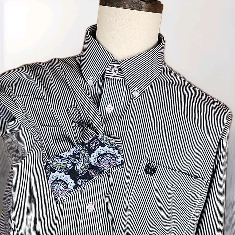 Cinch Mens Long Sleeve Button Down Western Shirt Flip Cuff Gray Stripe XL